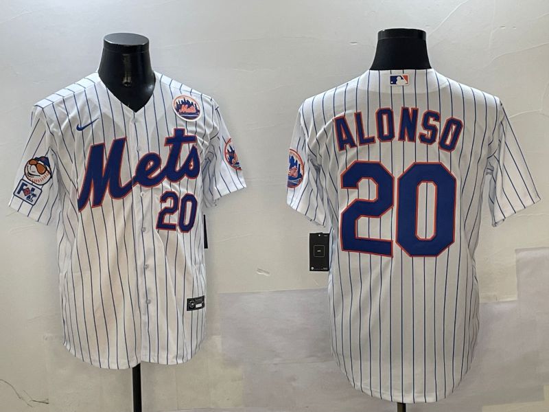 Men New York Mets #20 Alonso White Stripe Game Fashion 2025 Nike MLB Jersey style 3